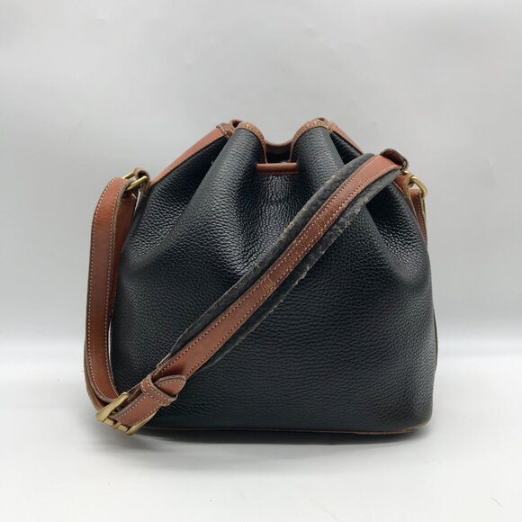 Dooney & Bourke Black & Brown Pebbled Grain Leather Vintage Bucket Bag - Picture 2 of 10